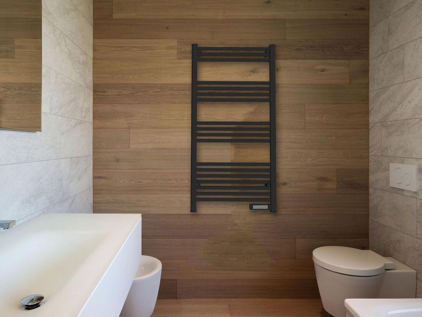 Radiateur électrique à serviettes intelligent avec thermostat noir 425Watt