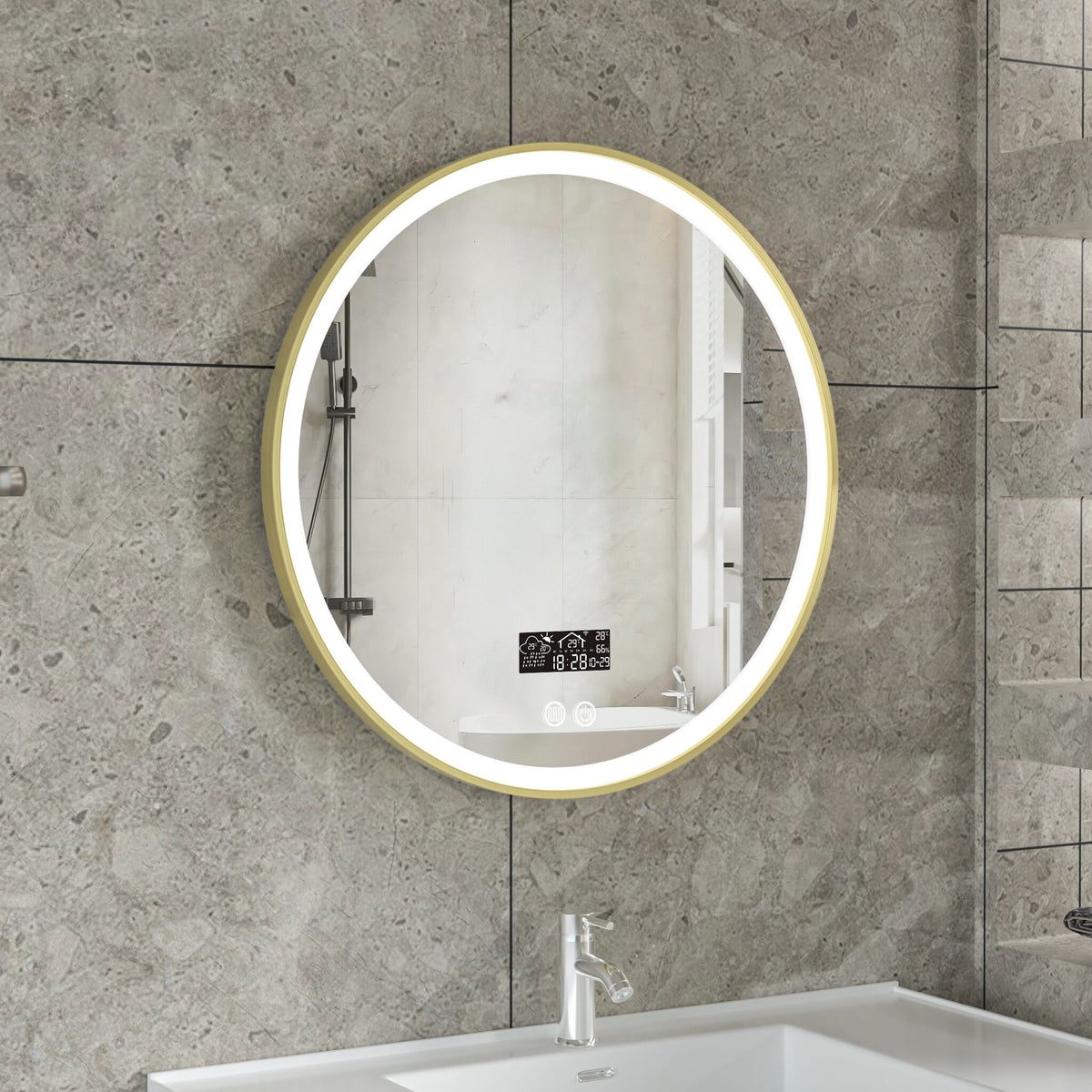 Smart spiegel rond 80cm gouden frame met led verlichting, anti-condens en wifi