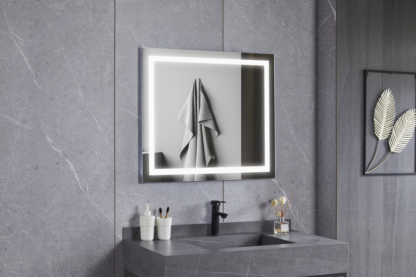 Miroir 70 x 80 cm sans cadre, éclairage LED encastré et anti-condensation