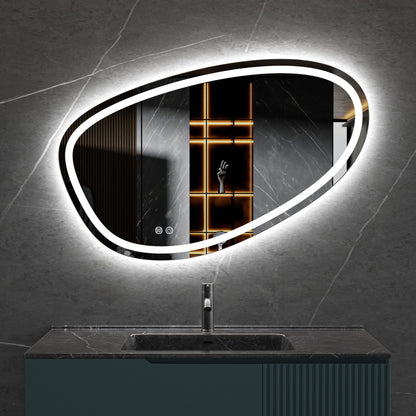 Miroir asymétrique avec éclairage LED encastré et anti-condensation 100cm de large et 65cm de haut