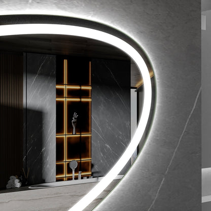 Miroir asymétrique avec éclairage LED encastré et anti-condensation 120cm de large et 75cm de haut