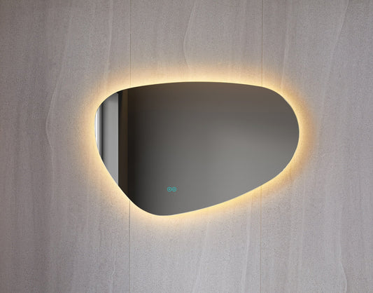 Miroir asymétrique organique avec éclairage LED et anti-condensation 90 cm de large et 60 cm de haut