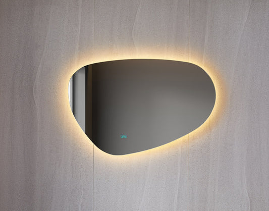 Spiegel asymmetrisch organische led verlichting en anti-condens 90 cm breed en 60 cm hoog