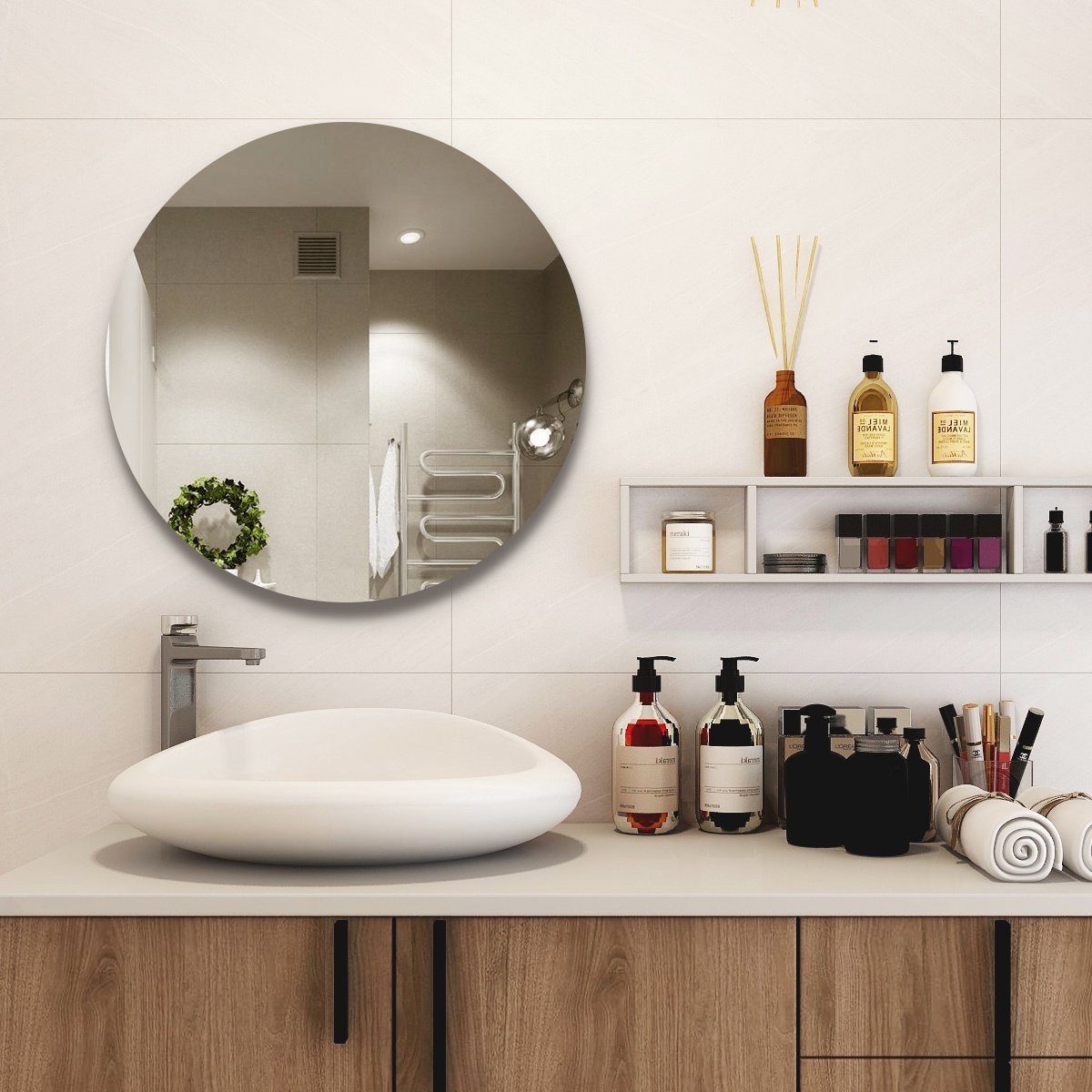 QH Miroir chauffant infrarouge rond 85cm 320Watt