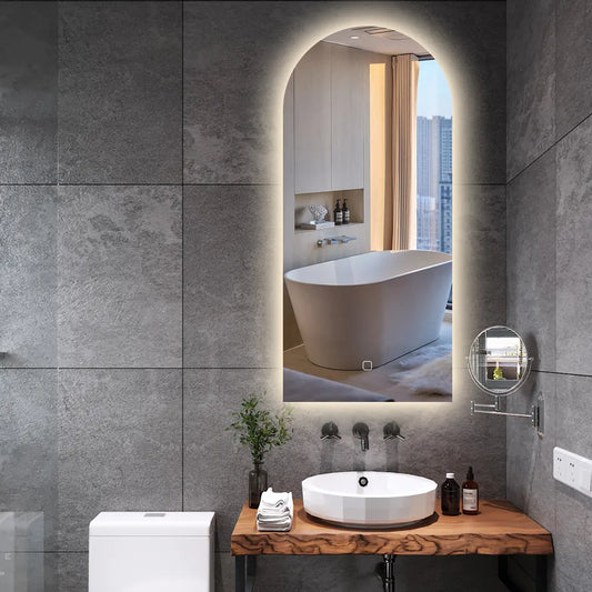 Miroir avec LED demi-ovale 50 x 100 cm