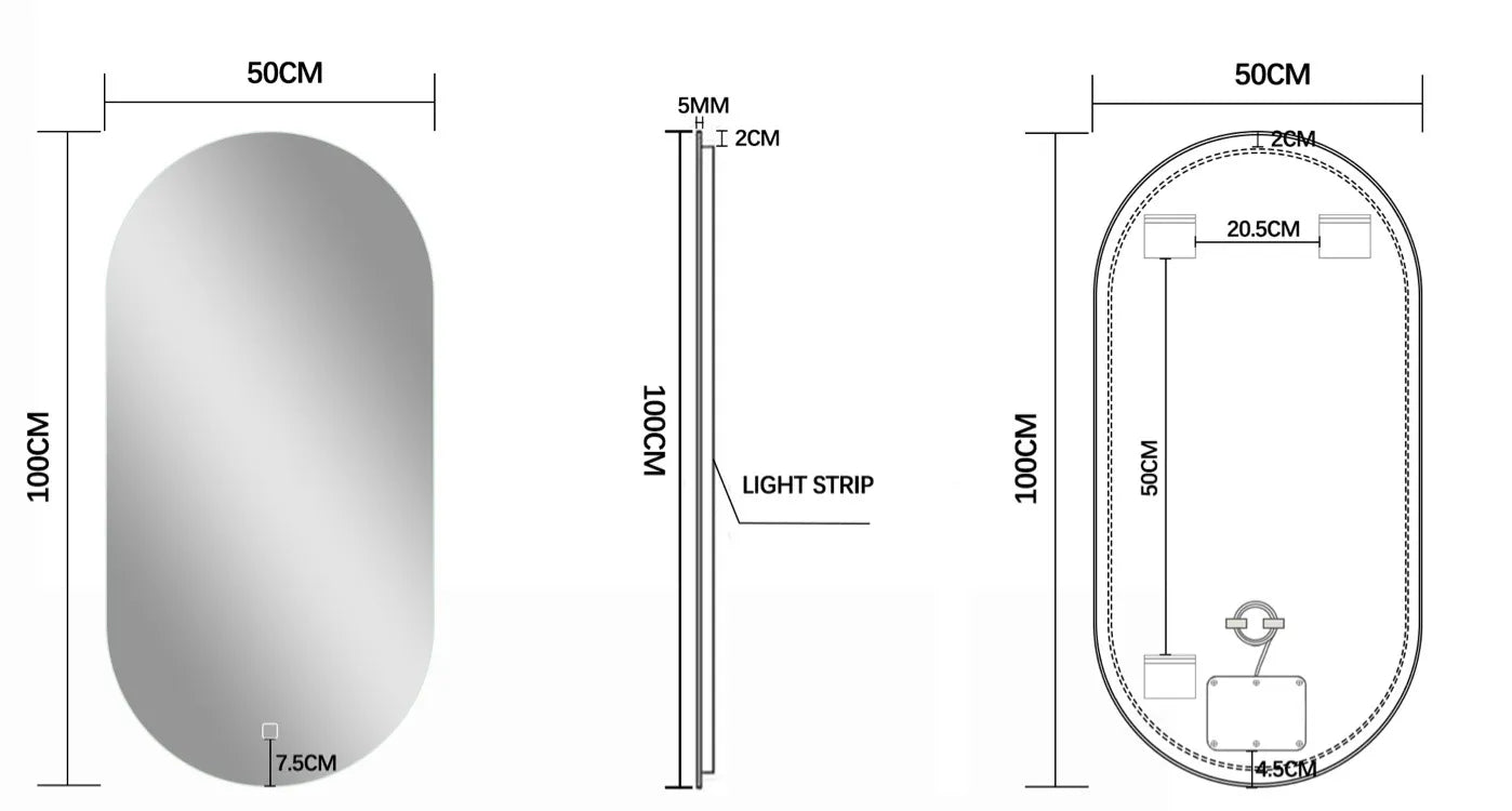 Miroir avec LED ovale 50 x 100 cm