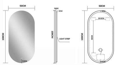 Miroir avec LED ovale 50 x 100 cm