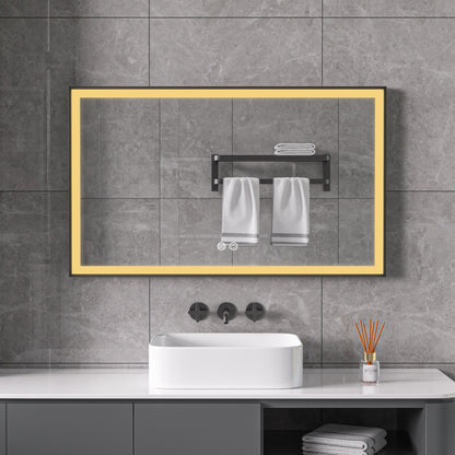 Mirror with black frame, LED, anti-fog, 60 x 100 cm