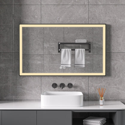 Mirror with black frame, LED, anti-fog, 60 x 100 cm