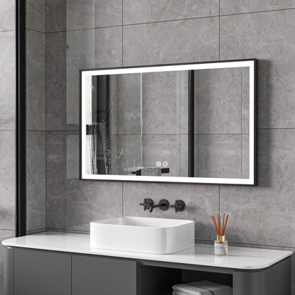 Mirror with black frame, LED, anti-fog, 60 x 100 cm
