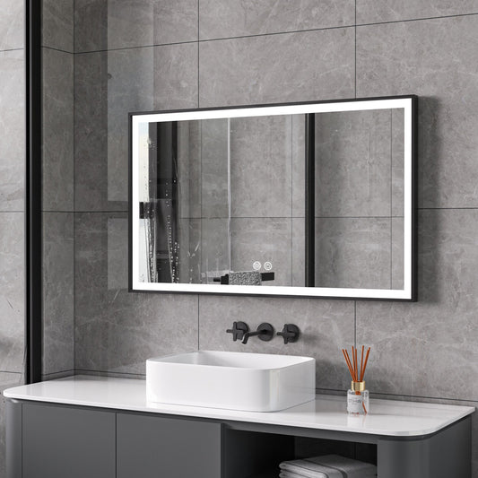 Mirror with black frame, LED, anti-fog, 60 x 100 cm