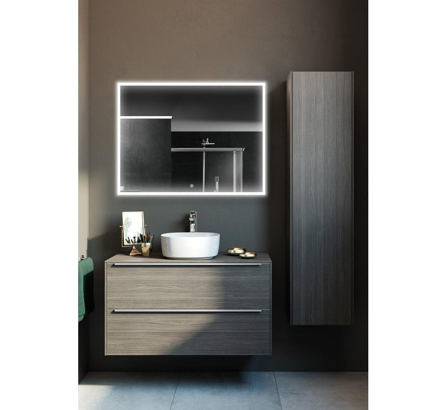 Mirror with black frame, LED, anti-fog, 60 x 120 cm