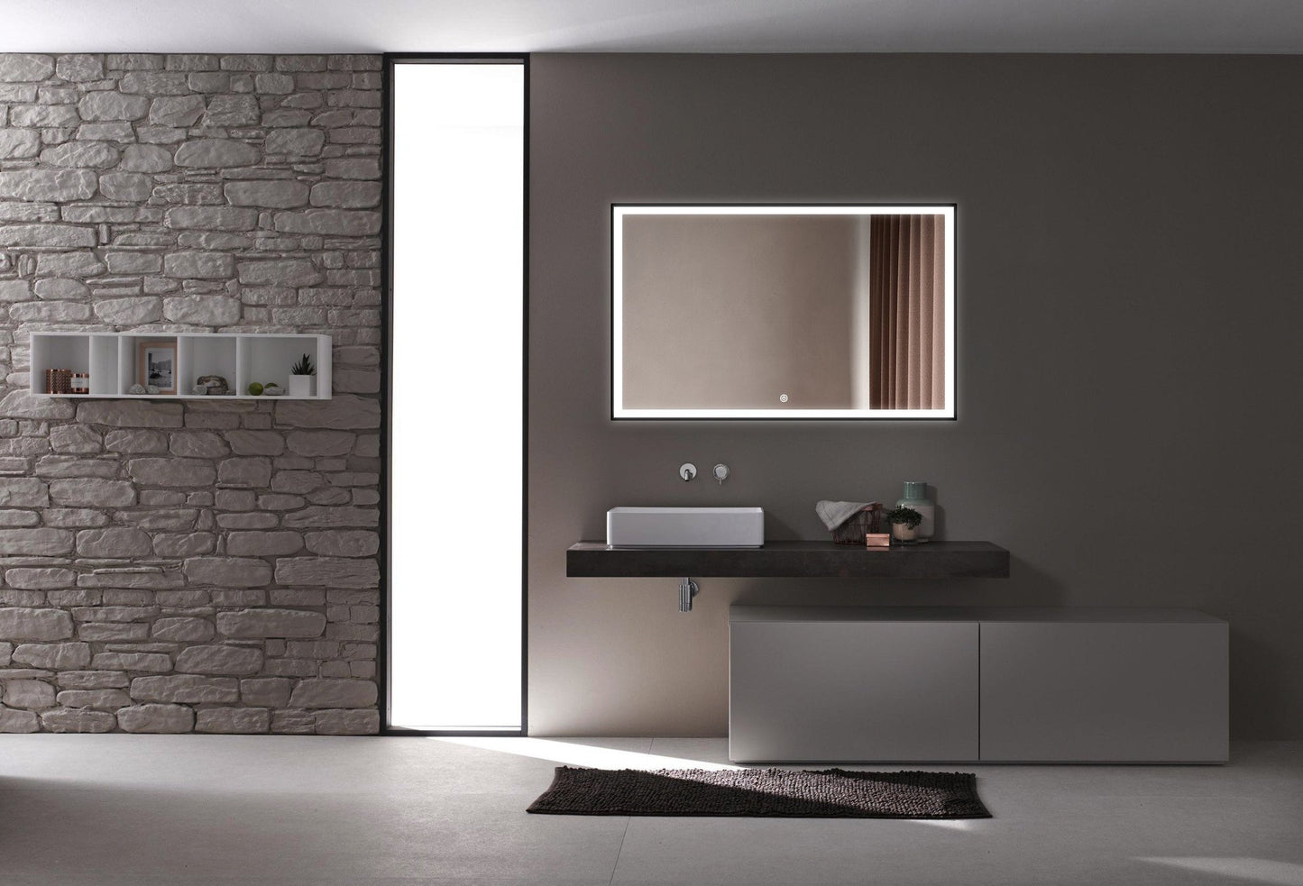 Mirror with black frame, LED, anti-fog, 60 x 120 cm