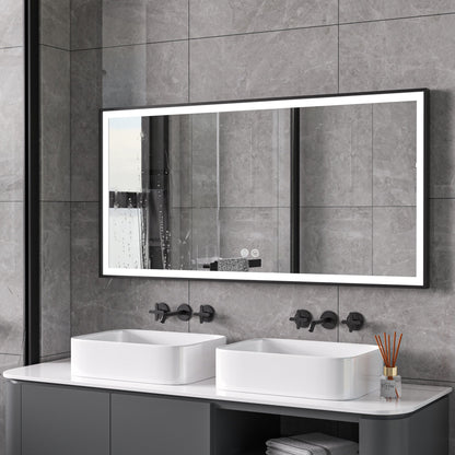 Mirror with black frame, LED, anti-fog, 60 x 120 cm