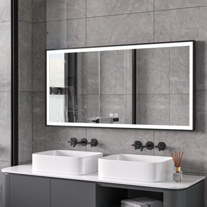 Mirror with black frame, LED, anti-fog, 75 x 125 cm