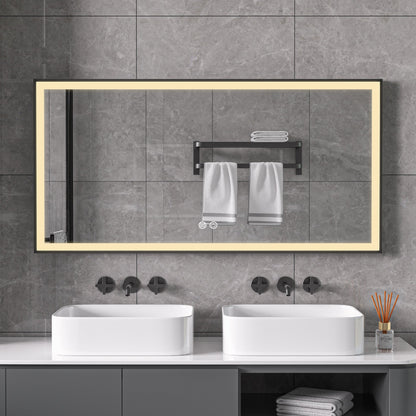 Mirror with black frame, LED, anti-fog, 75 x 125 cm