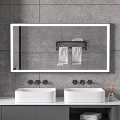Mirror with black frame, LED, anti-fog, 75 x 125 cm