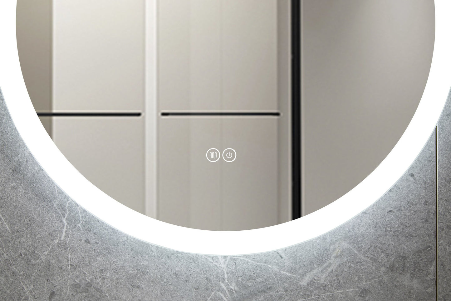 Specchio rotondo da 60 cm senza cornice con illuminazione LED integrata e rivestimento anticondensa