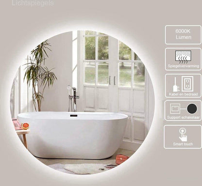 Miroir rond de 60 cm sans cadre, éclairage LED périphérique et anti-condensation