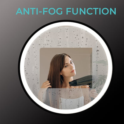 Round mirror 60 cm with black frame, LED lighting and anti-condensation coating