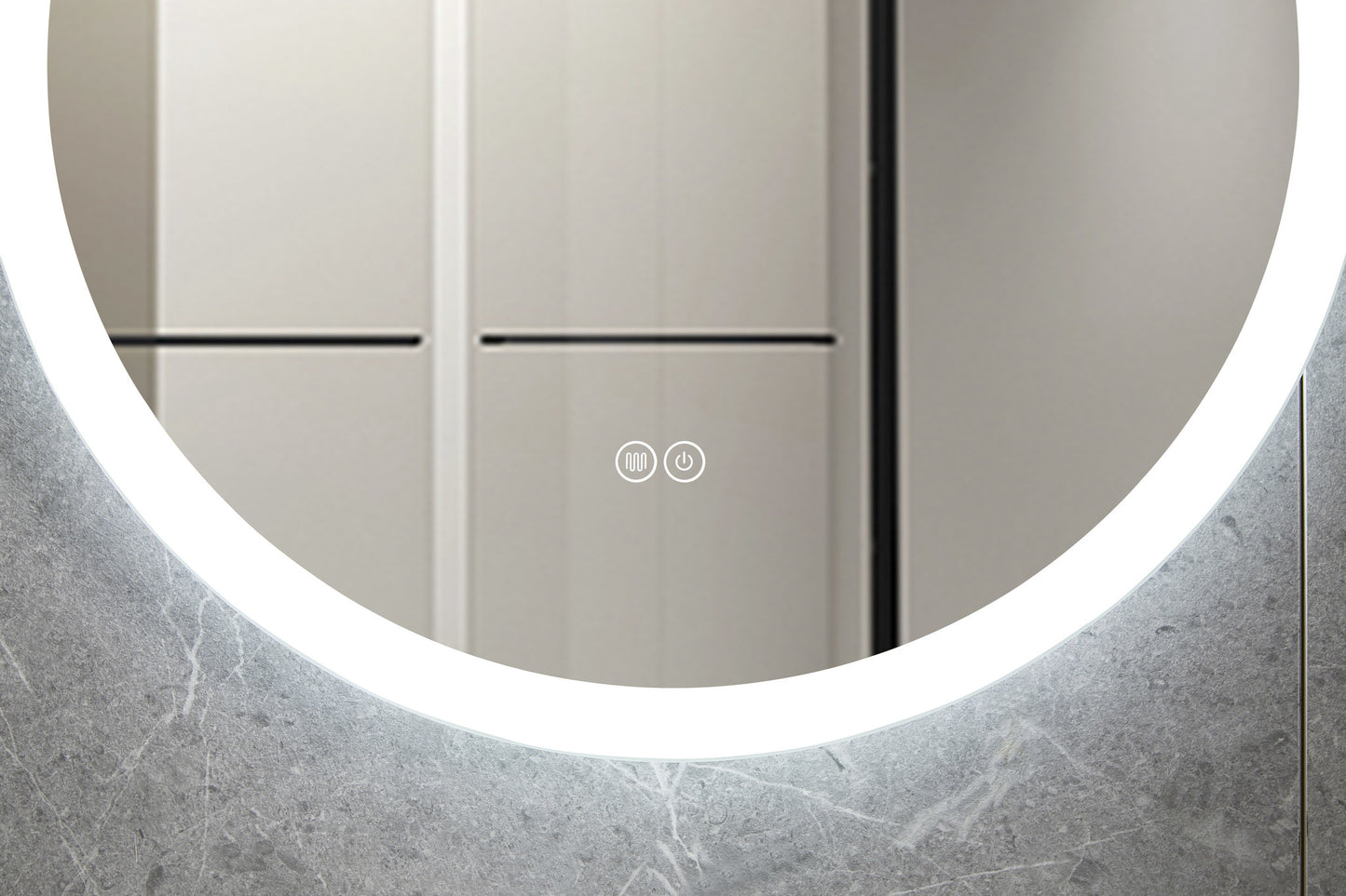 Specchio rotondo da 80 cm senza cornice con illuminazione LED integrata e rivestimento anticondensa