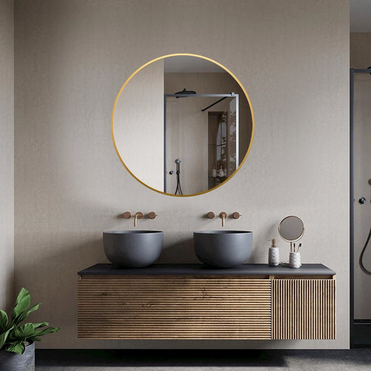 Spiegel rond 80 cm met koperen frame