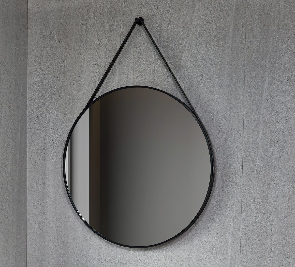 80cm round mirror with trendy strap and black frame