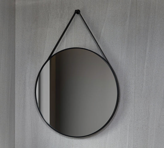 80cm round mirror with trendy strap and black frame