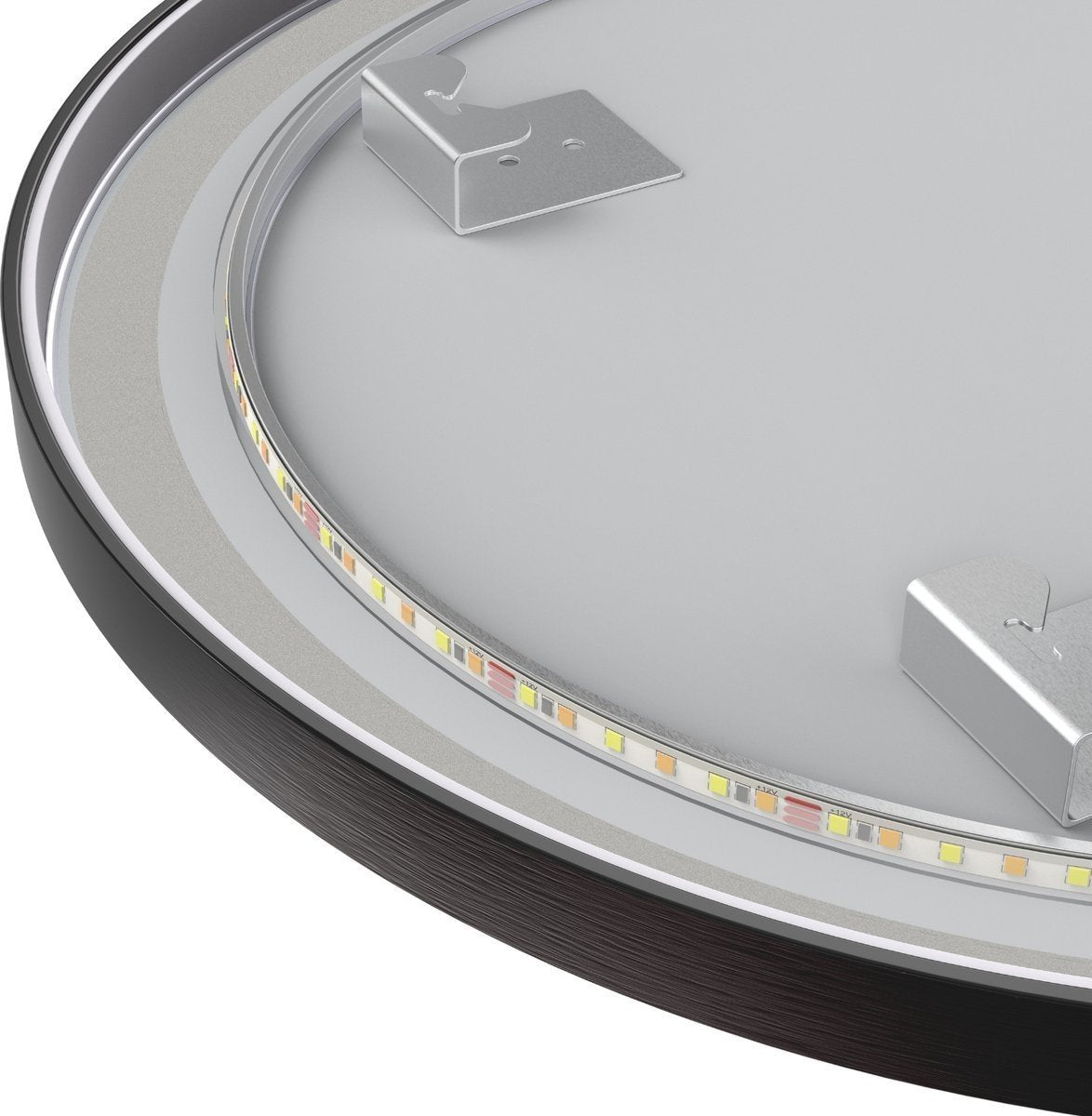 Miroir rond 80 cm avec cadre noir, éclairage LED et anti-condensation