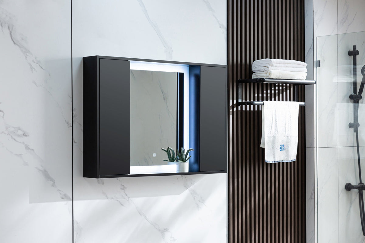 Armoire de toilette noir mat avec éclairage LED 120 (l) x 70 cm (h)