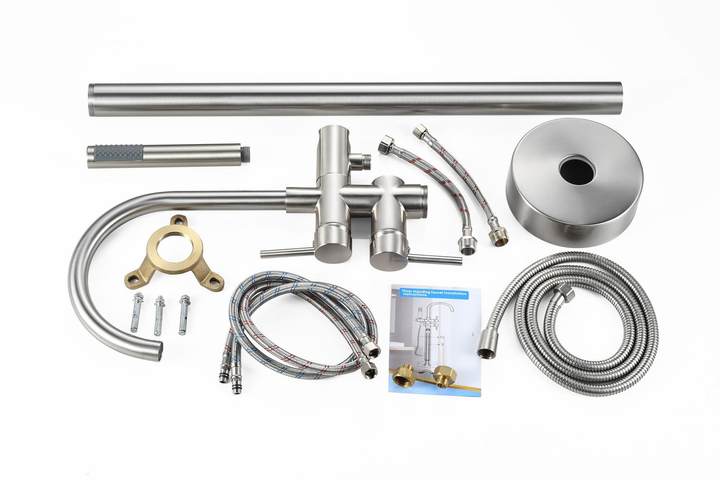 Mélangeur bain sur pied - avec douchette - brossé