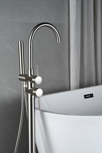 Mélangeur bain sur pied - avec douchette - brossé