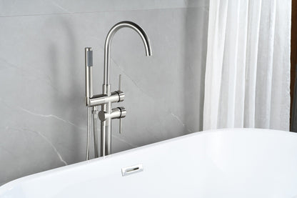 Mélangeur bain sur pied - avec douchette - brossé