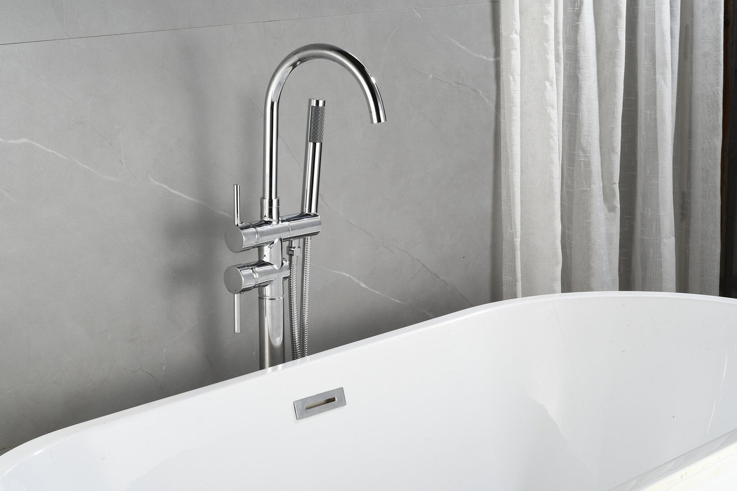 Mélangeur bain sur pied - avec douchette -chrome