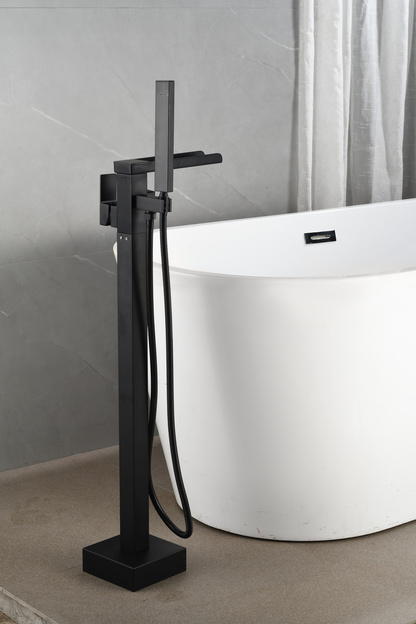 Mélangeur bain sur pied - avec douchette - noir mat