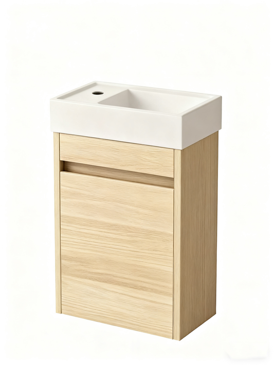 Nurion Meuble de toilette Sophie - lavabo blanc brillant et armoire en bois blanc - 41 x 22,5 x 65