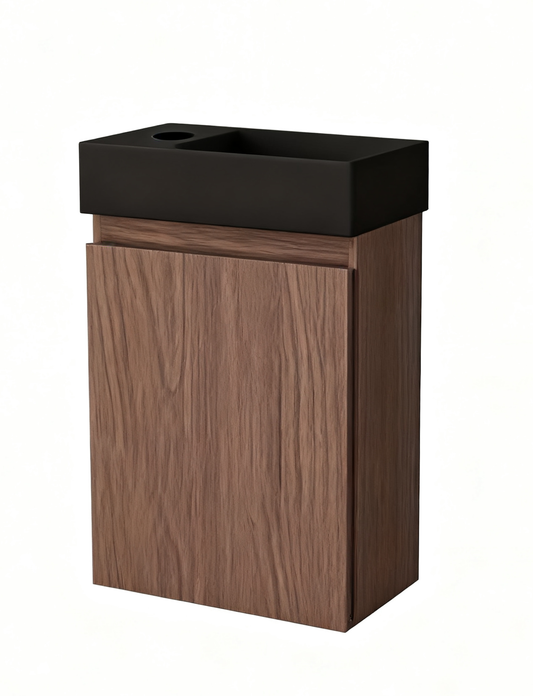 Nurion Meuble de toilette Jule - lavabo noir mat et armoire en bois de chêne - 41 x 22,5 x 65 cm