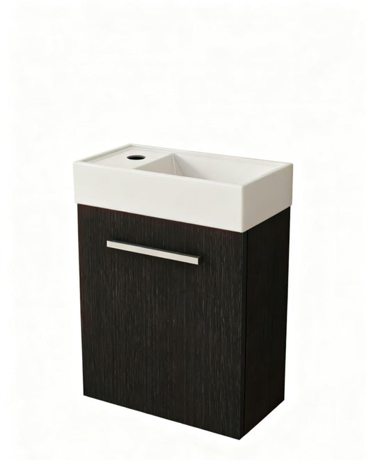 Nurion Meuble de toilette Max - lavabo blanc brillant et armoire en bois noir - 45 x 25 x 72 cm