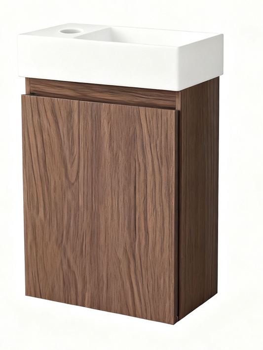 Nurion Meuble de toilette Finn - lavabo blanc brillant et armoire en bois foncé - 41 x 22,5 x 65 cm