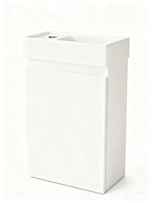 Nurion Meuble de toilette Lotte - lavabo blanc brillant et armoire en bois blanc - 41 x 22,5 x 65 cm